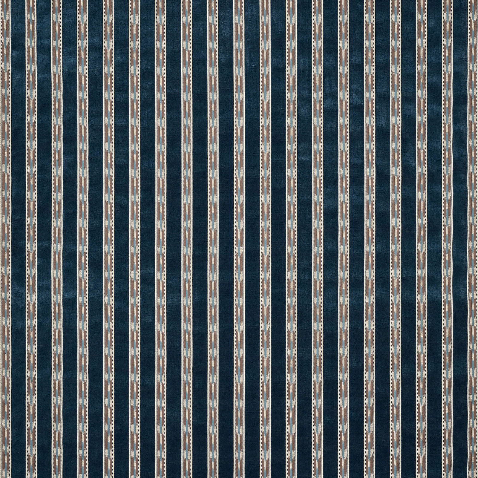 Vertical teal-blue striped fabric with narrow cream and taupe bands