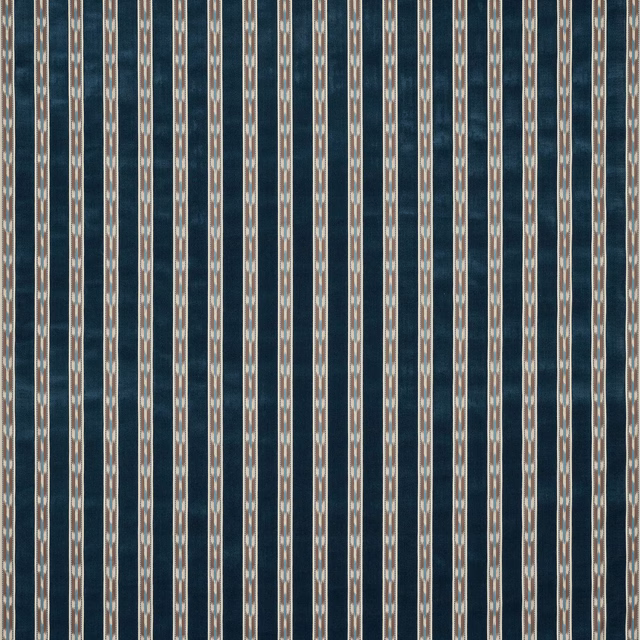 Vertical teal-blue striped fabric with narrow cream and taupe bands