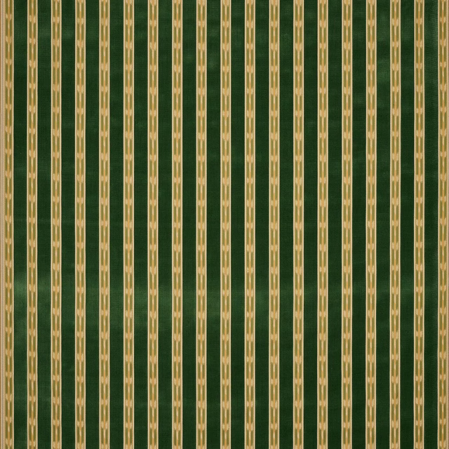 Vertical forest green striped fabric with narrow gold and olive bands