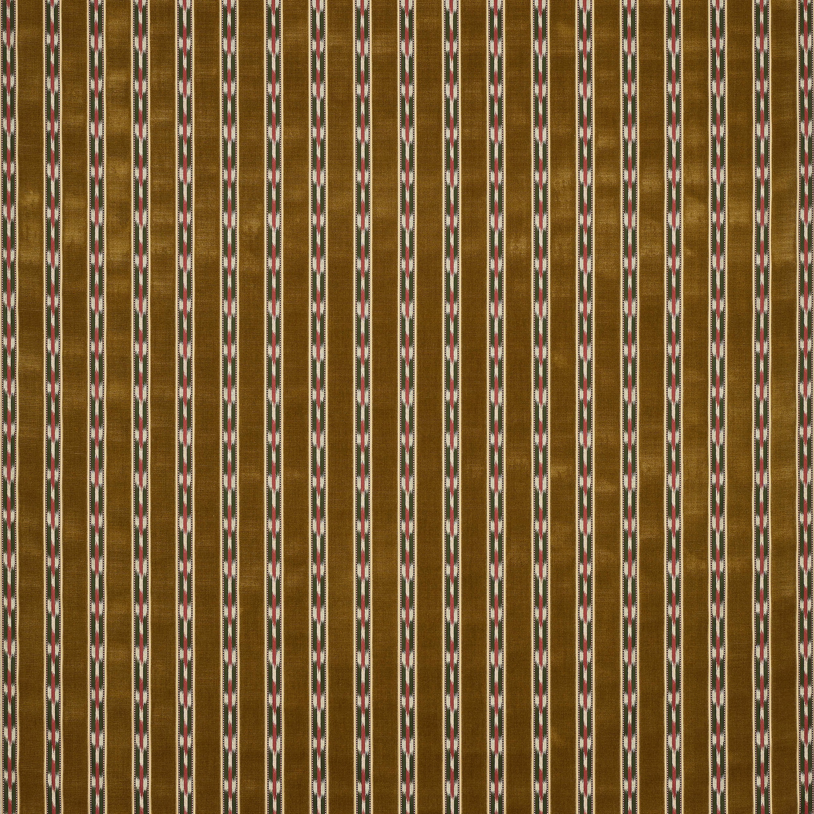 Vertical gold striped fabric with cream, olive and muted rose detailing
