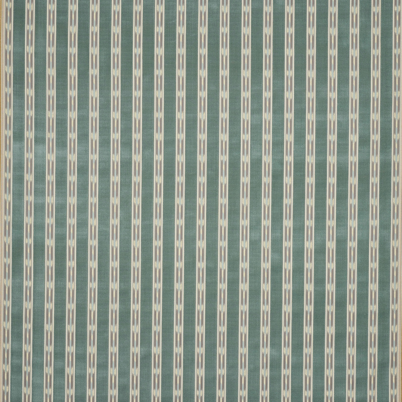 Muted blue-green vertical stripe fabric with pale narrow bands and a smooth weave