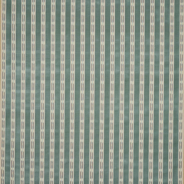 Muted blue-green vertical stripe fabric with pale narrow bands and a smooth weave