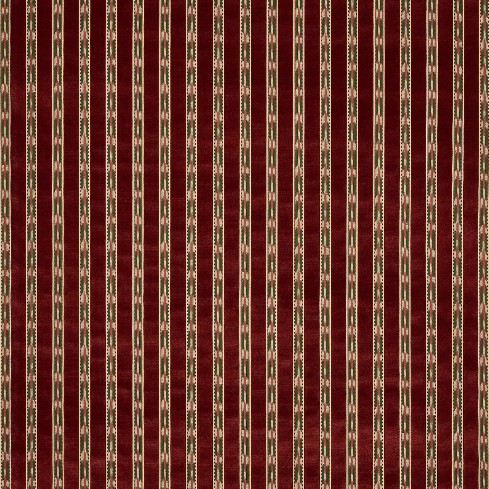 Deep wine-red striped fabric with narrow cream and olive vertical details