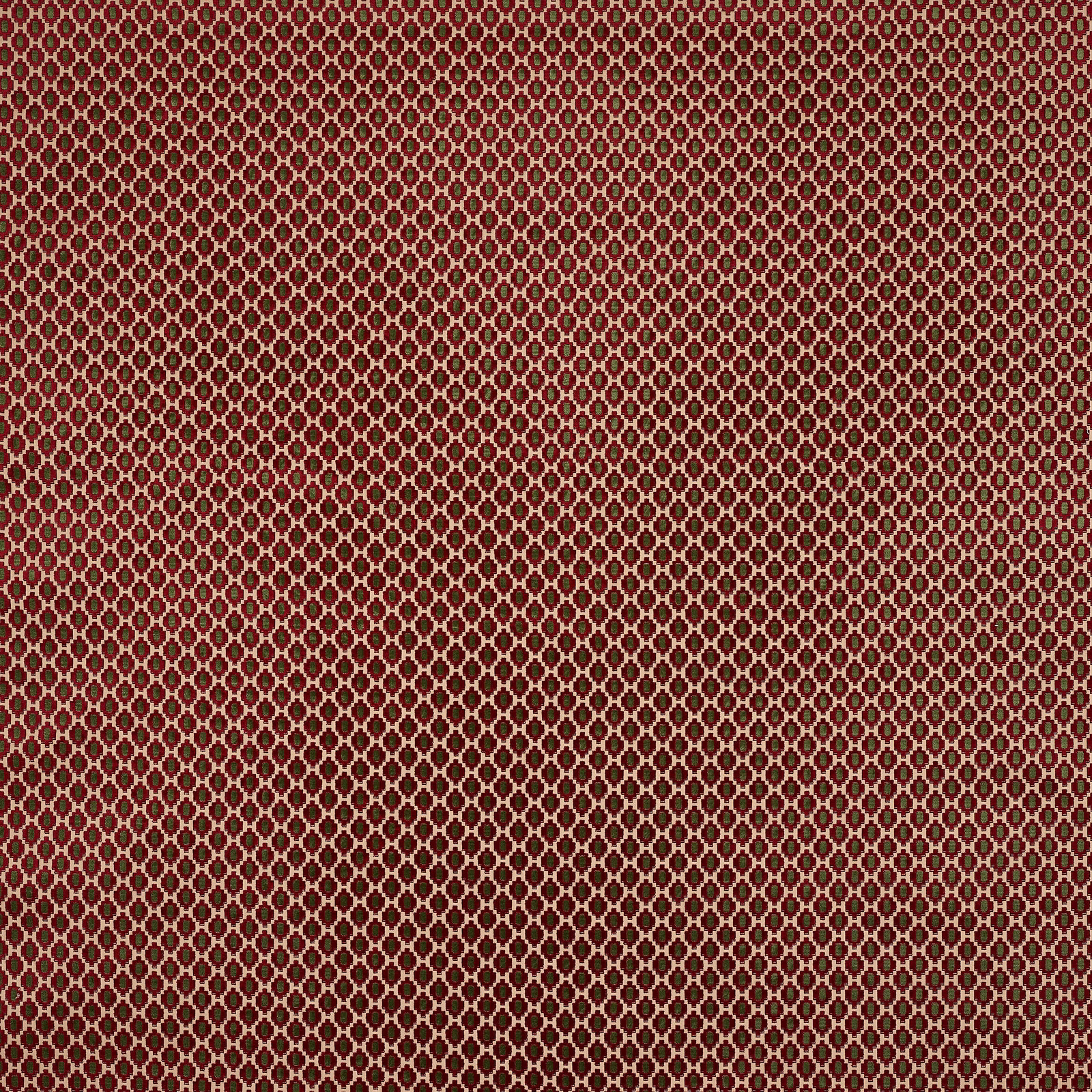 Small geometric cotton fabric in deep brick red with cream lattice pattern