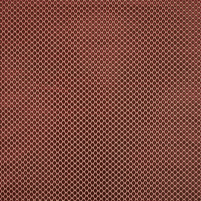 Small geometric cotton fabric in deep brick red with cream lattice pattern
