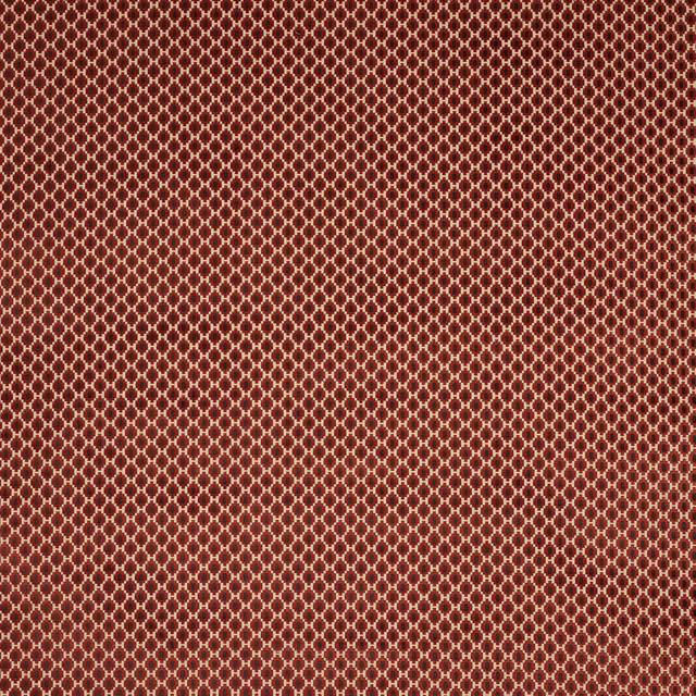 Small repeating geometric cotton fabric in deep tomato red and burgundy