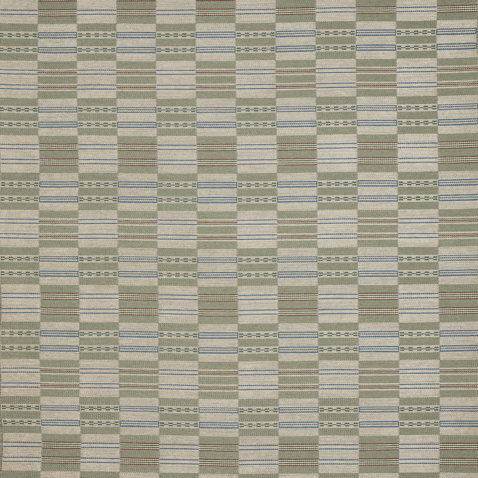 Pale woven stripe fabric with muted forest green, blue and brown accents