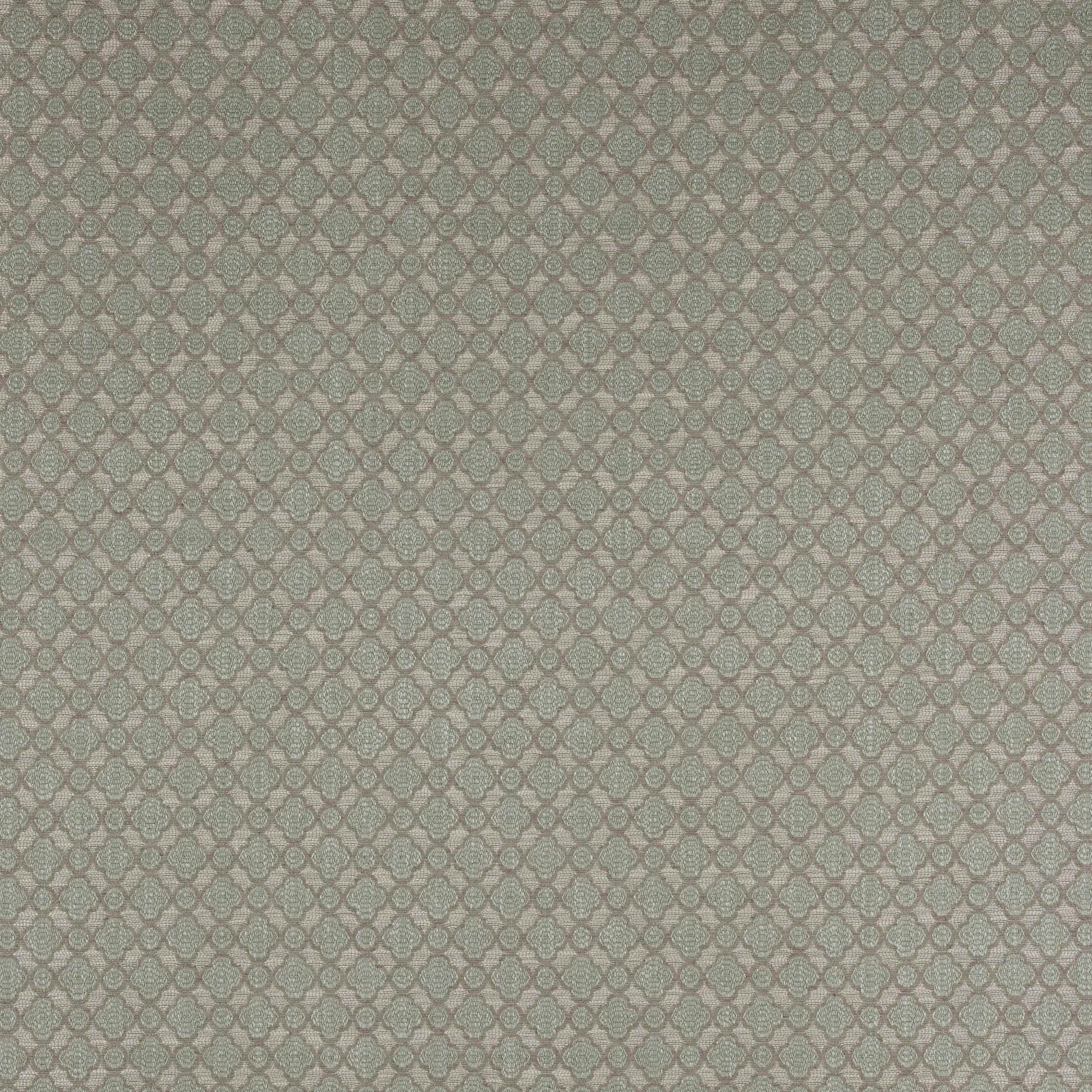 Small geometric fabric swatch in soft celadon green with textured woven motifs
