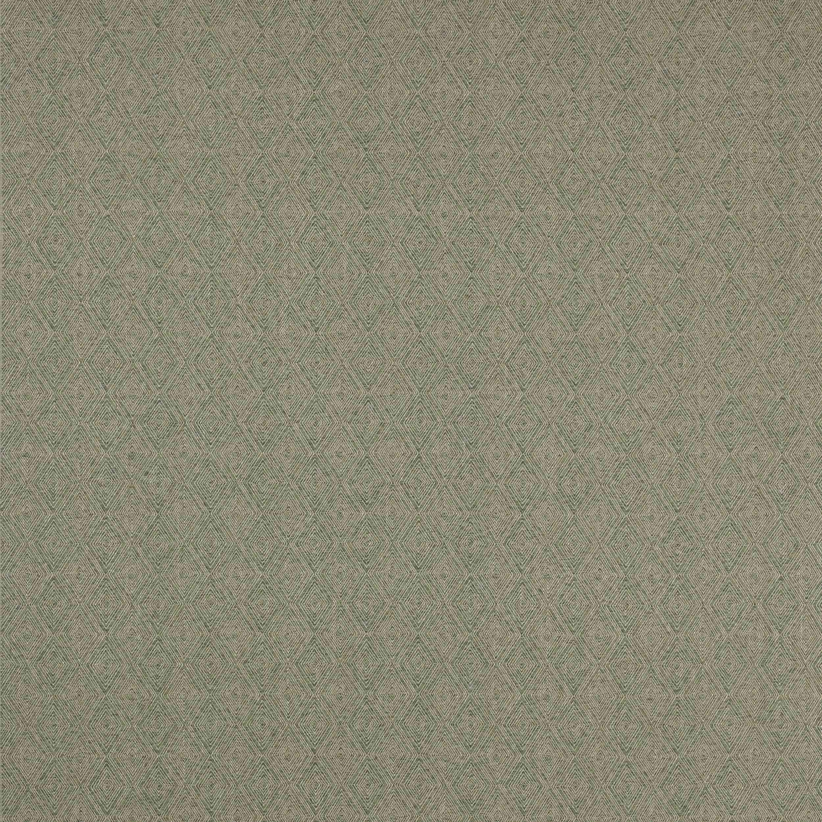 Muted sage green geometric fabric with a fine diamond repeat and linen texture