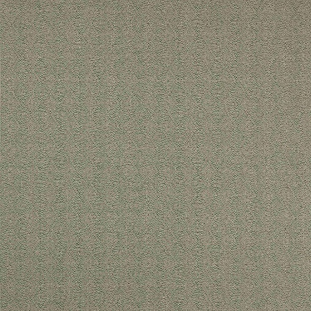 Muted sage green geometric fabric with a fine diamond repeat and linen texture