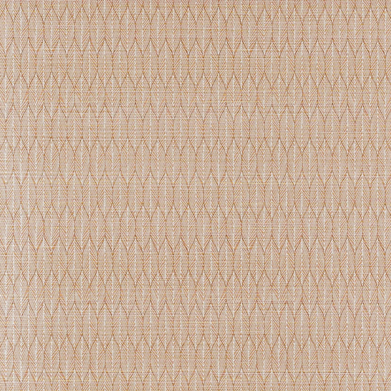 Warm copper-beige wallpaper with fine cream geometric lattice and vertical chevrons