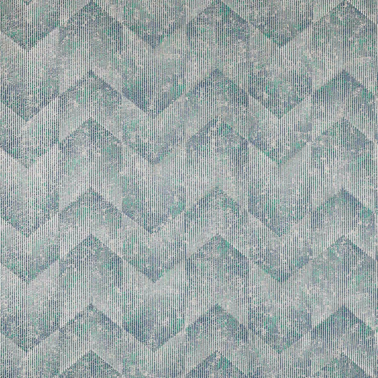 Pale aqua chevron fabric with fine woven texture and soft grey ground