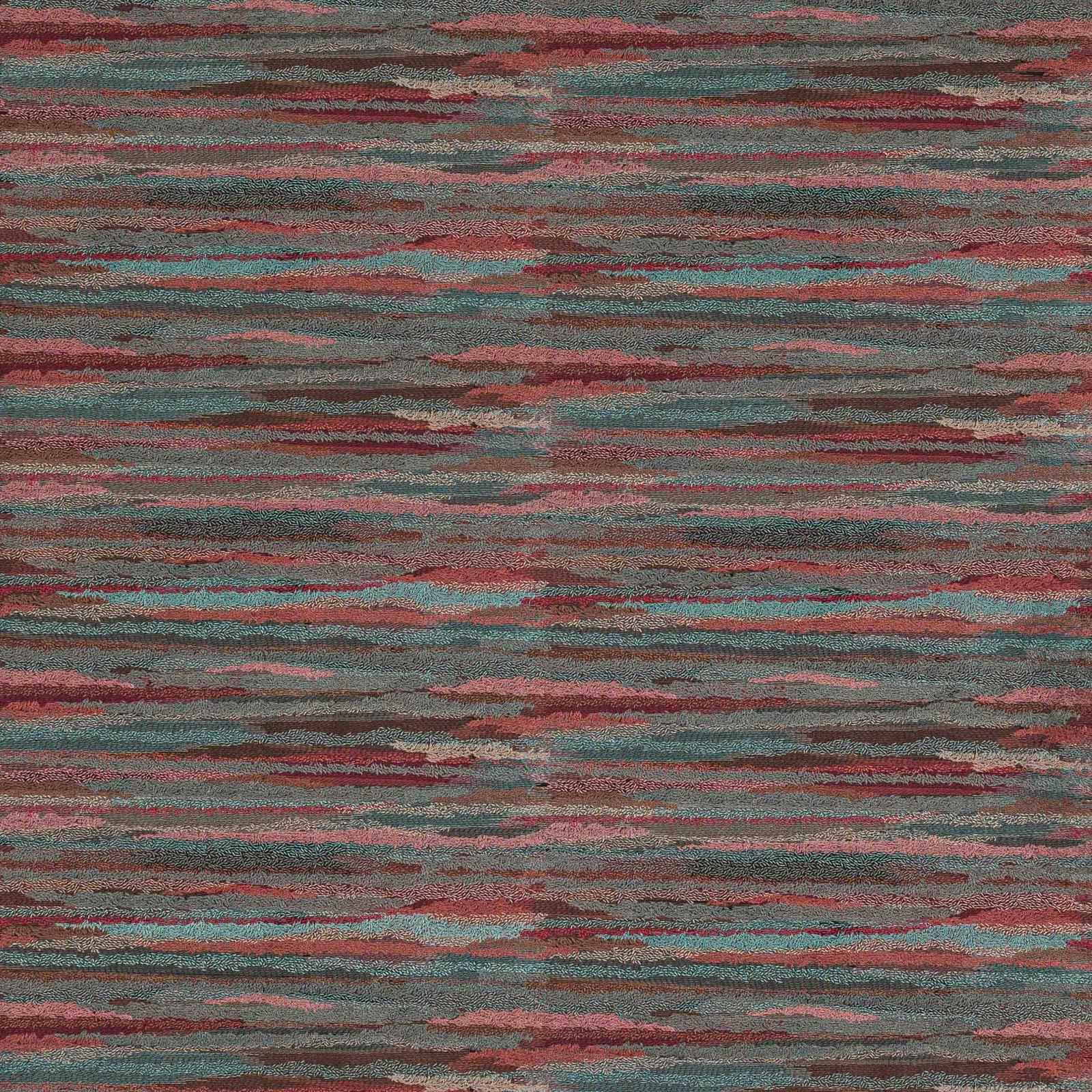 Abstract horizontal striped fabric in aqua, pink, rust and taupe texture