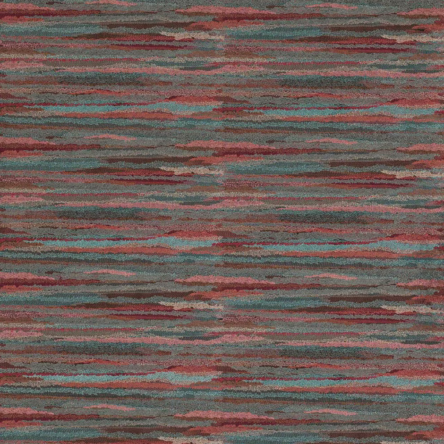 Abstract horizontal striped fabric in aqua, pink, rust and taupe texture