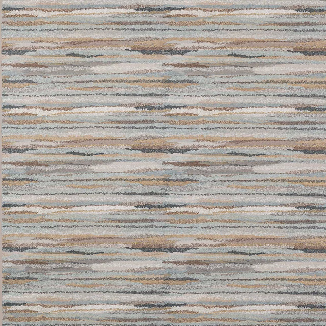 Abstract horizontal stripe fabric in silver, aqua, beige and charcoal