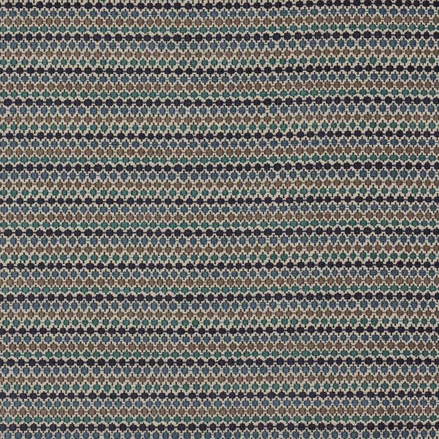 Small geometric woven fabric in blue, teal and taupe horizontal rows