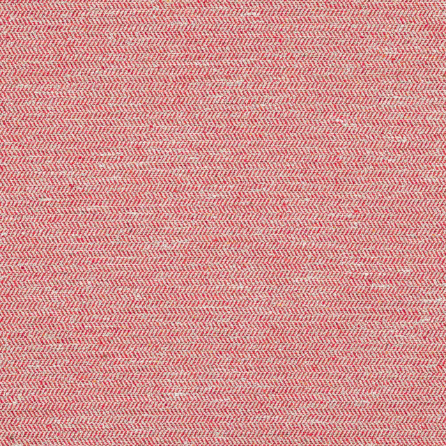 Close-up of a soft red and cream herringbone woven fabric swatch