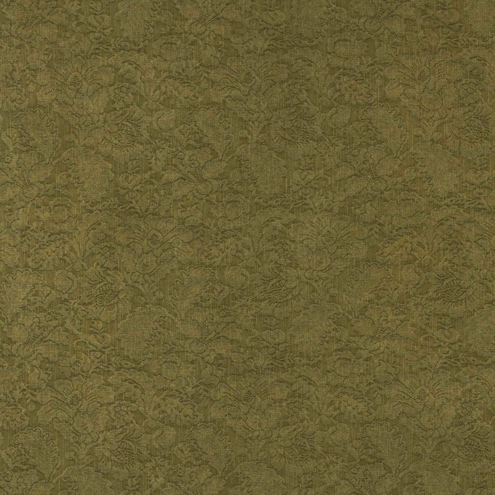 Muted olive damask fabric with a subtle textured weave and tonal pattern