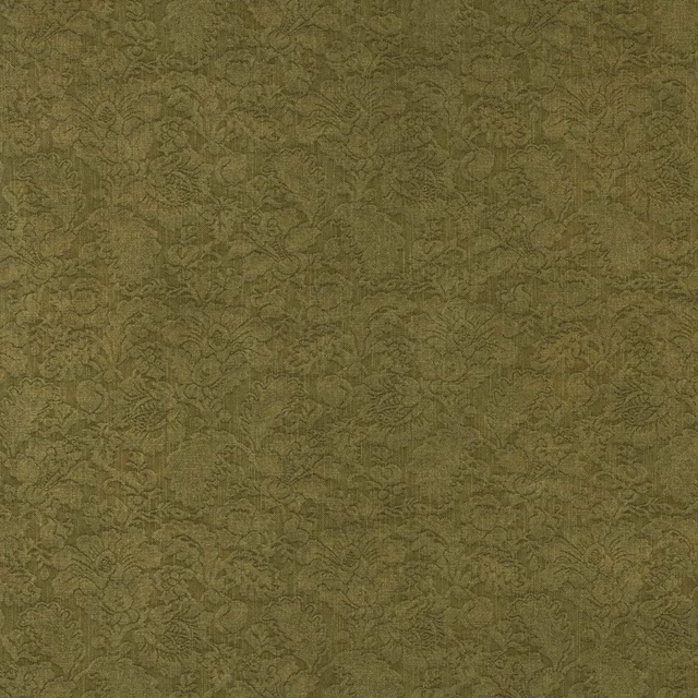 Muted olive damask fabric with a subtle textured weave and tonal pattern