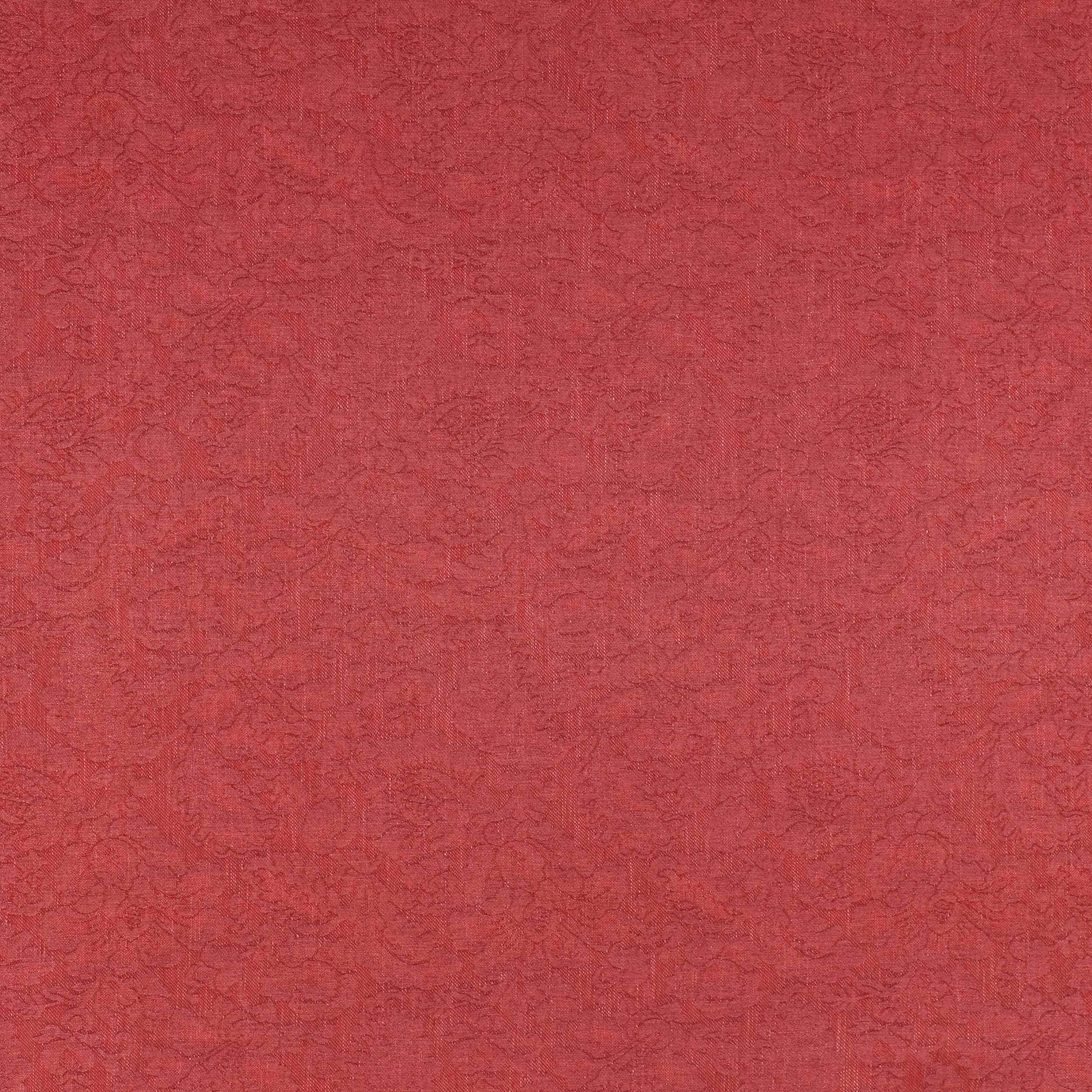 Soft russet red patterned fabric swatch with tonal woven damask texture