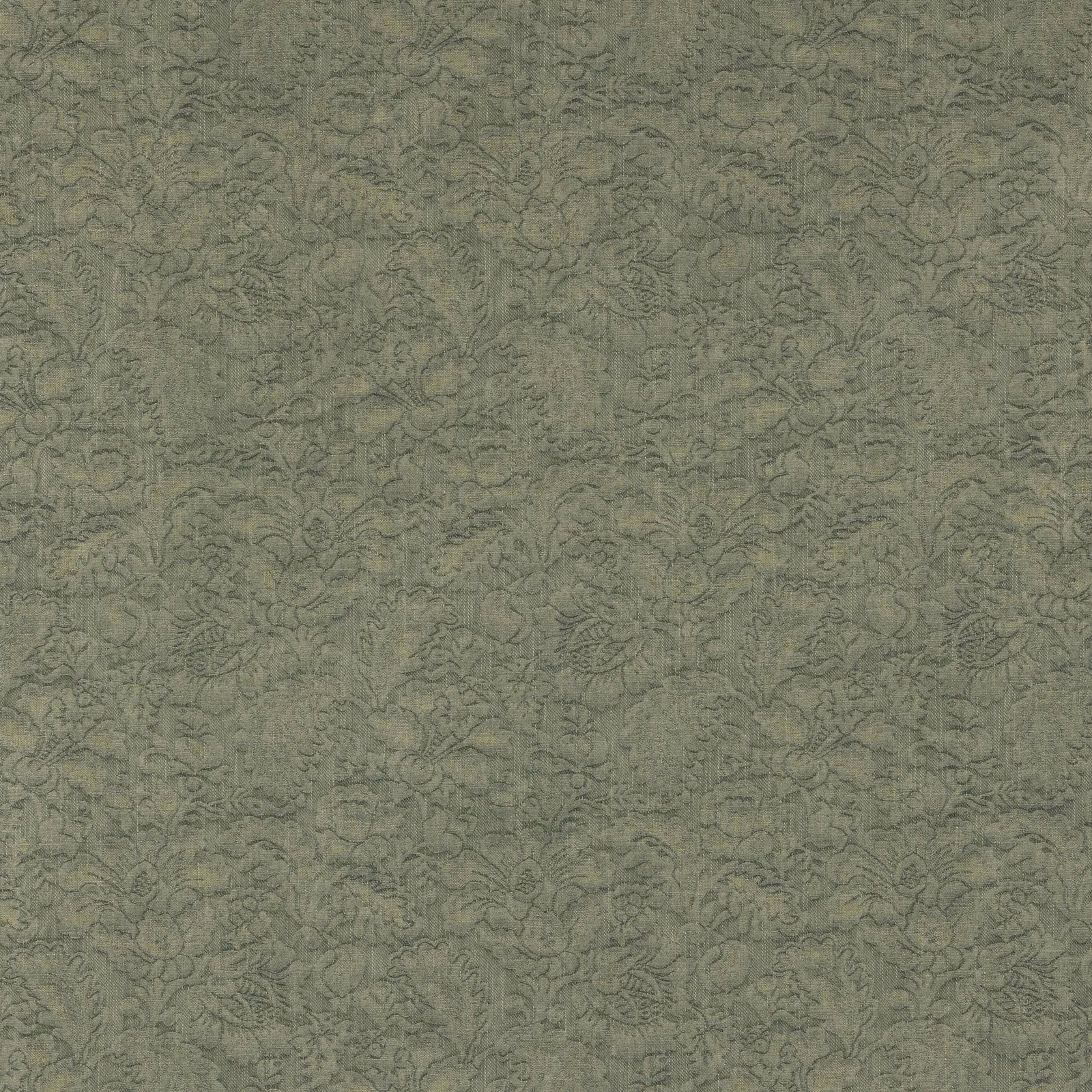 Muted sage green floral fabric with a soft textured woven surface