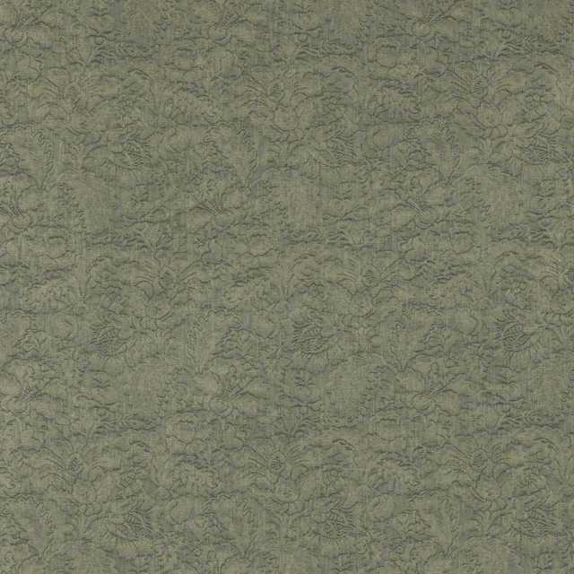 Muted sage green floral fabric with a soft textured woven surface