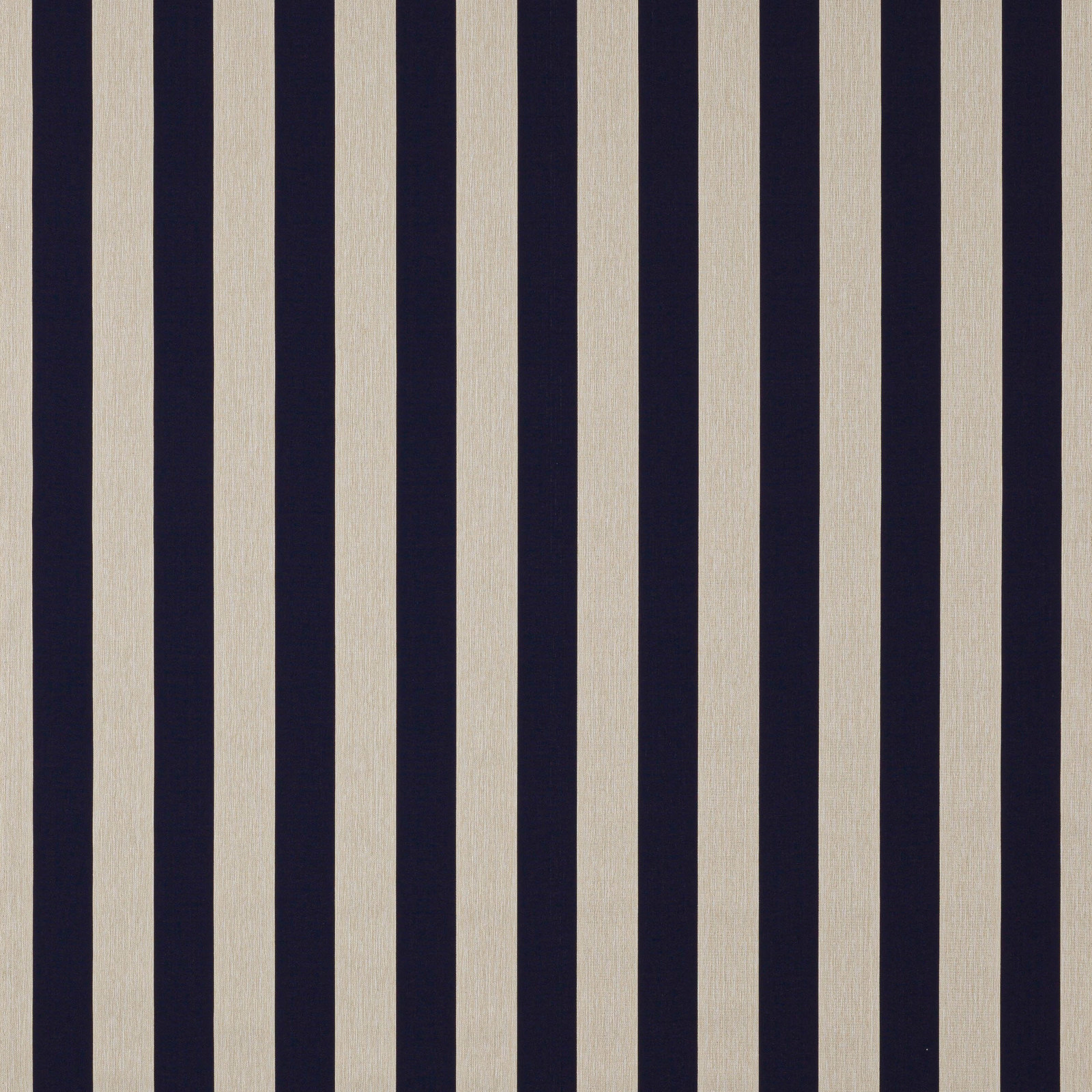 Navy and ivory vertical stripe fabric swatch with matte woven texture