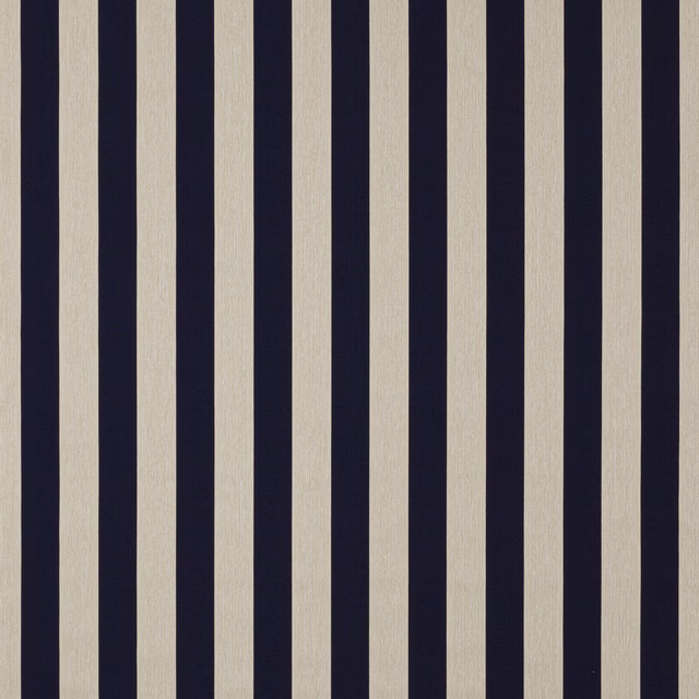 Navy and ivory vertical stripe fabric swatch with matte woven texture
