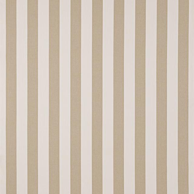 Vertical beige and ivory striped fabric swatch with a fine woven texture