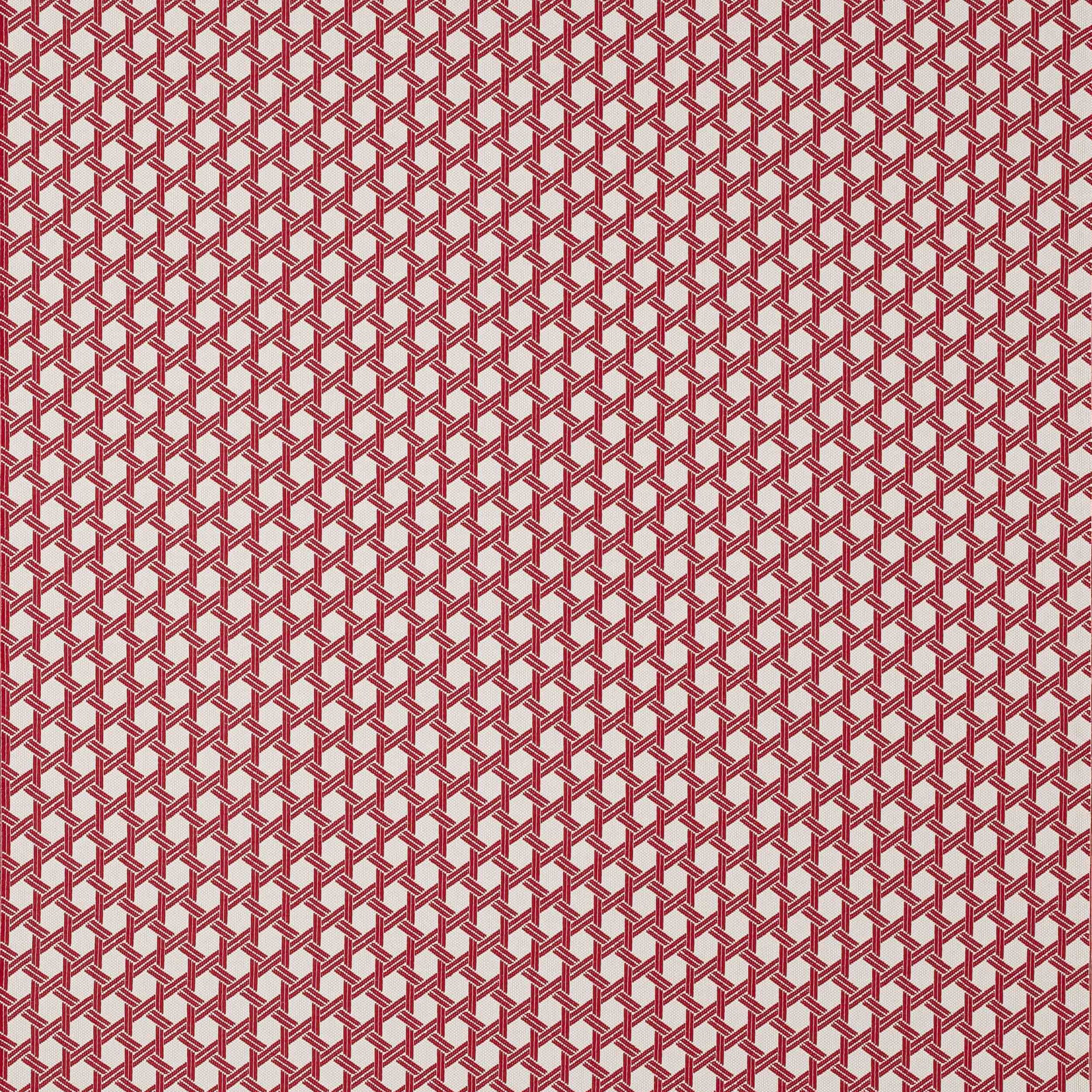 Red and cream geometric woven fabric with a small lattice pattern