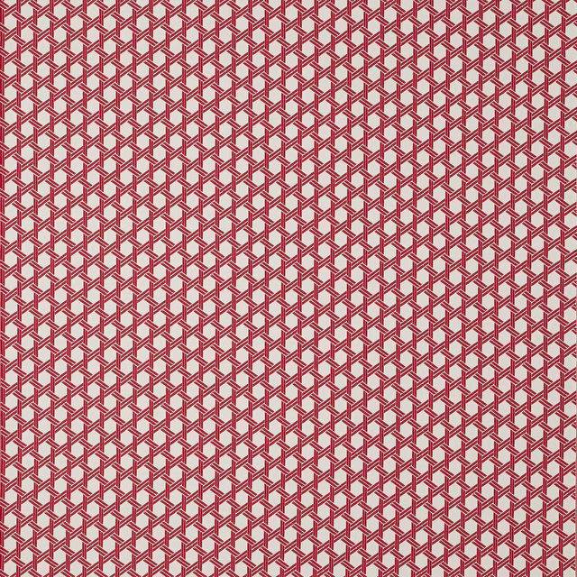 Red and cream geometric woven fabric with a small lattice pattern