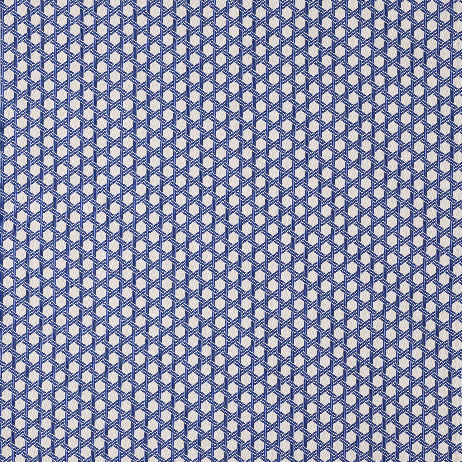 Blue and pale neutral geometric lattice fabric with a small repeating weave