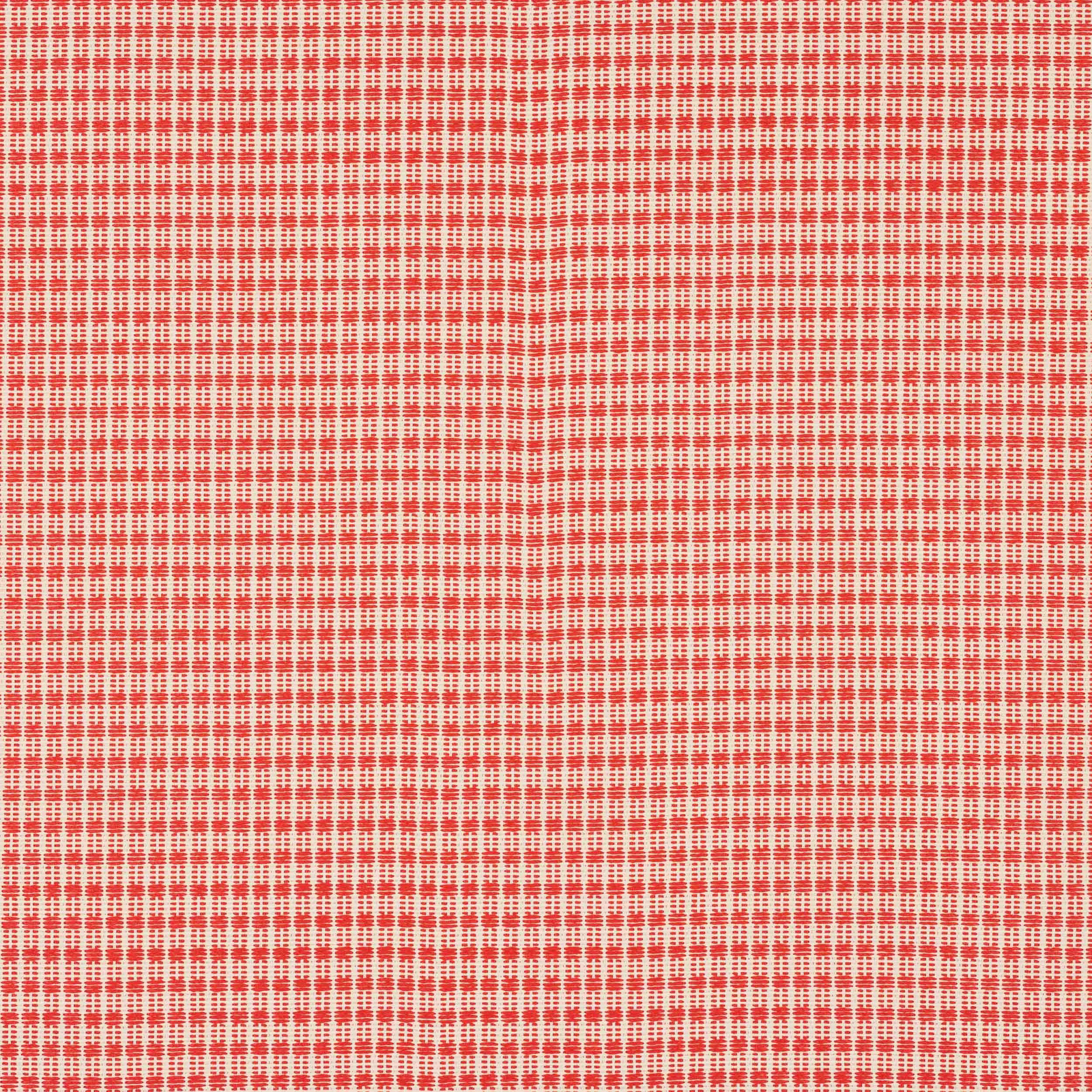 Small red-tangerine check on a pale cream woven fabric swatch