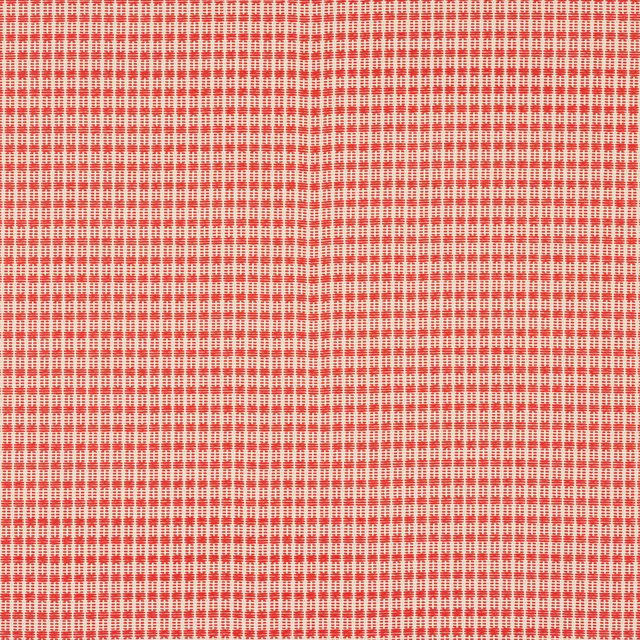 Small red-tangerine check on a pale cream woven fabric swatch