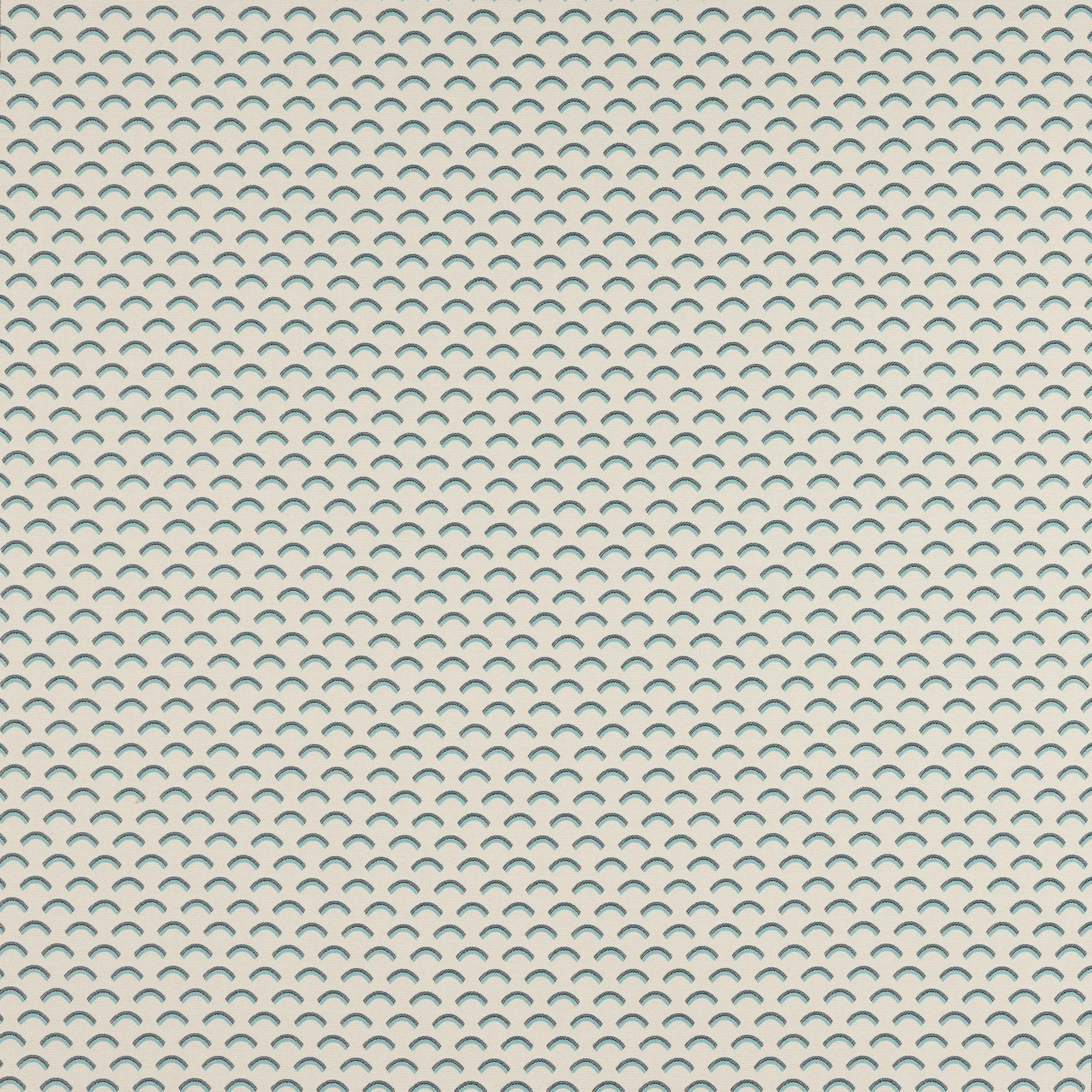 Pale aqua scalloped geometric fabric on a cream ground