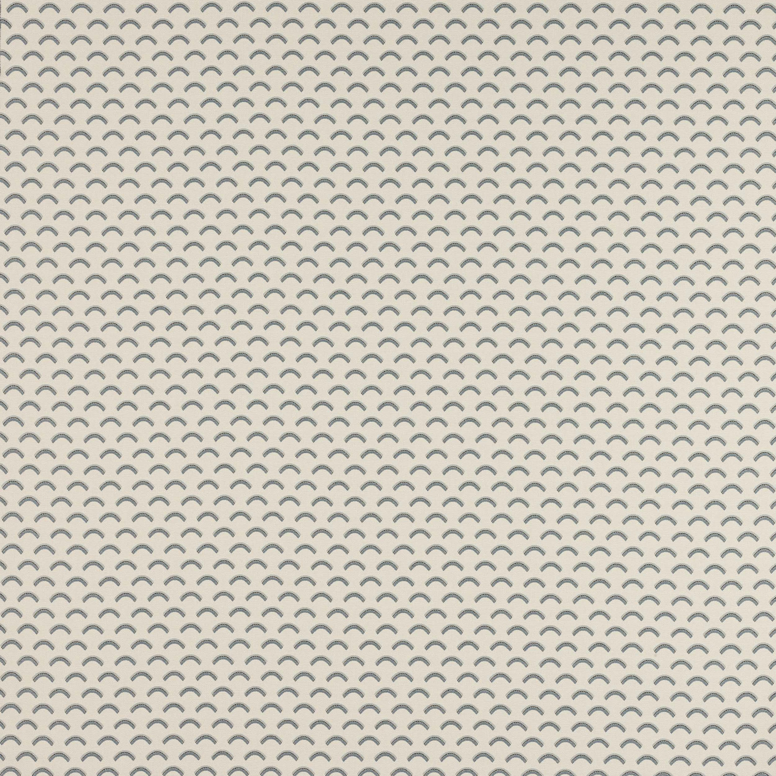 Soft beige fabric swatch with small repeating scallop motif in grey