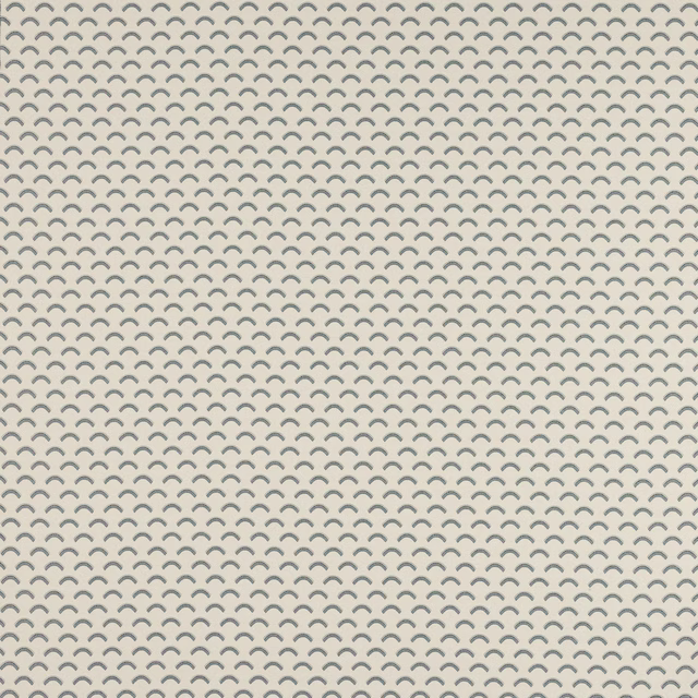 Soft beige fabric swatch with small repeating scallop motif in grey