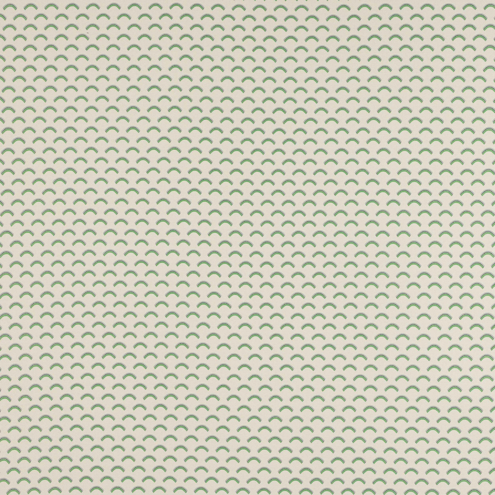 Pale cream fabric with small sage green scallop arc repeat