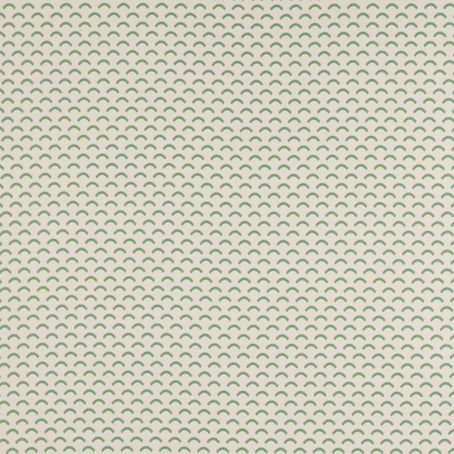 Pale cream fabric with small sage green scallop arc repeat