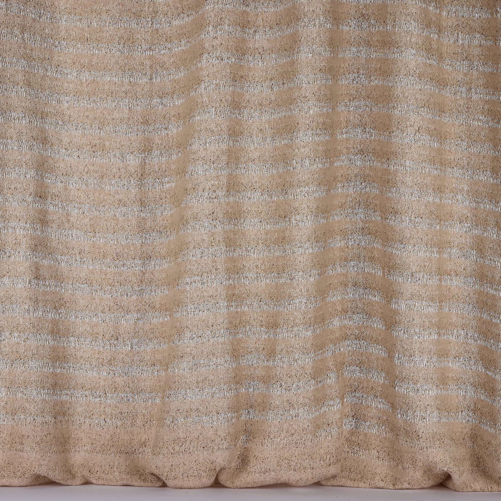 Soft sandy beige striped fabric swatch with a subtly slubbed, textured weave