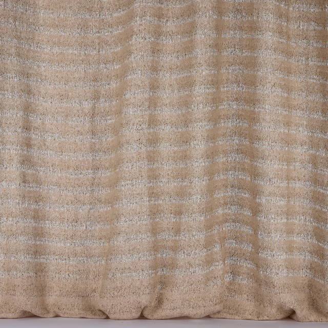 Soft sandy beige striped fabric swatch with a subtly slubbed, textured weave