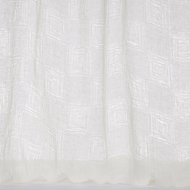 Sheer bone-white linen fabric with subtle grid texture and soft drape