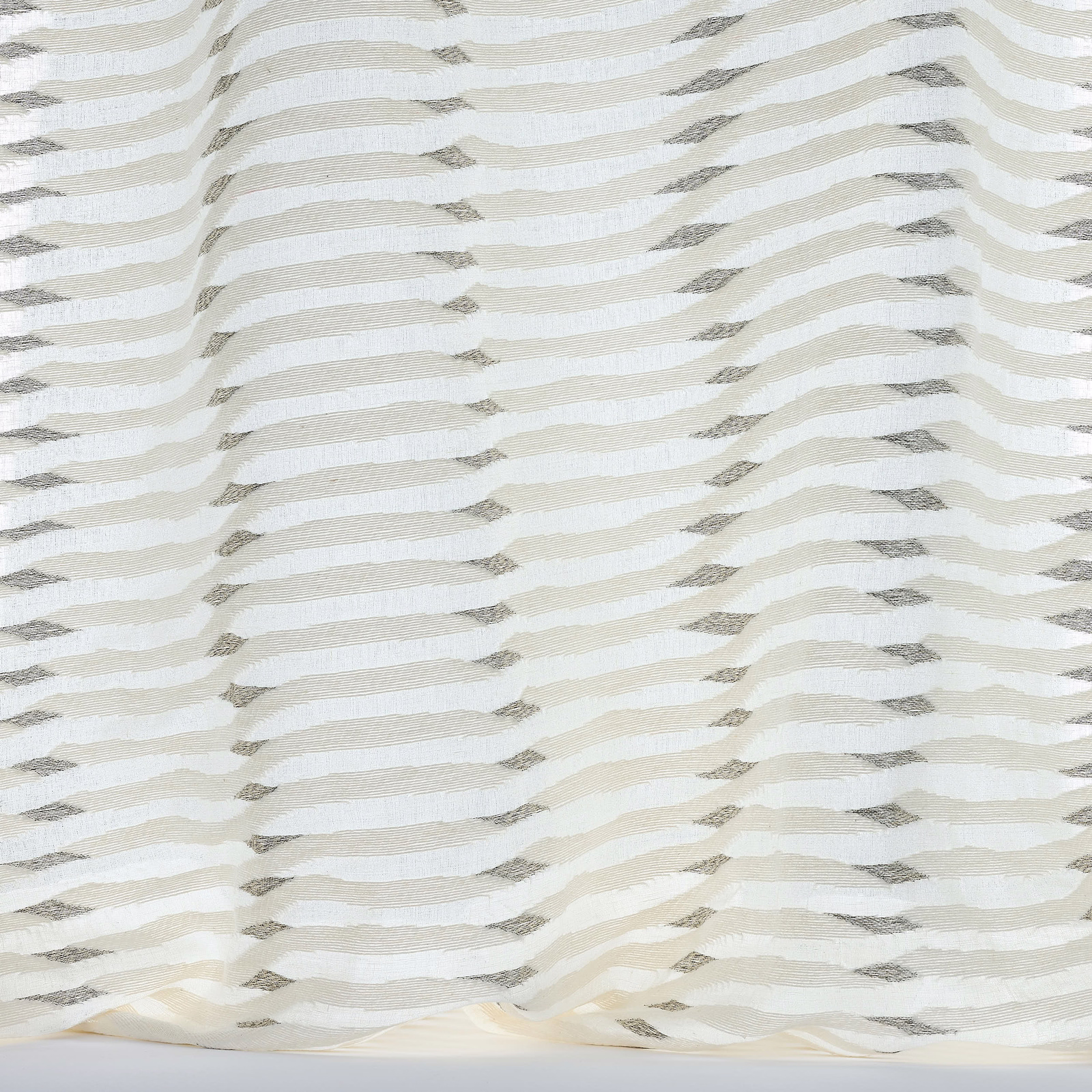 Light ivory and taupe wavy horizontal striped fabric with a soft woven texture