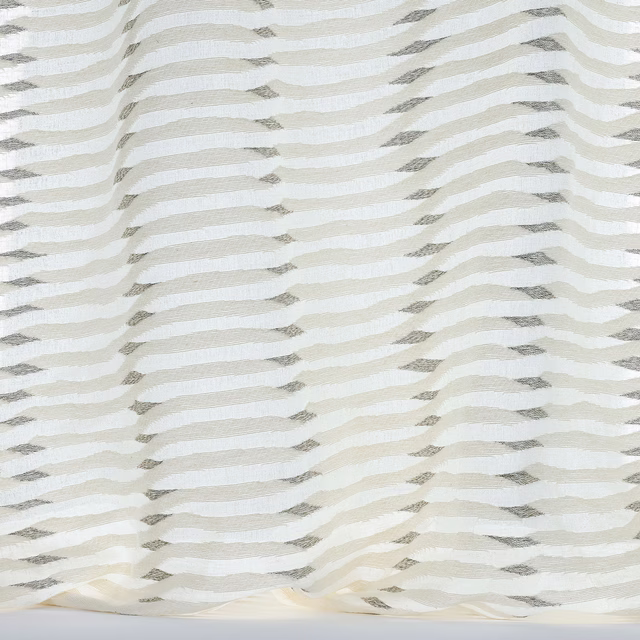 Light ivory and taupe wavy horizontal striped fabric with a soft woven texture