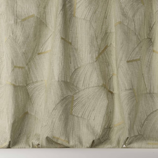 Pale ivory-beige patterned fabric with arcing abstract motifs and fine linear texture