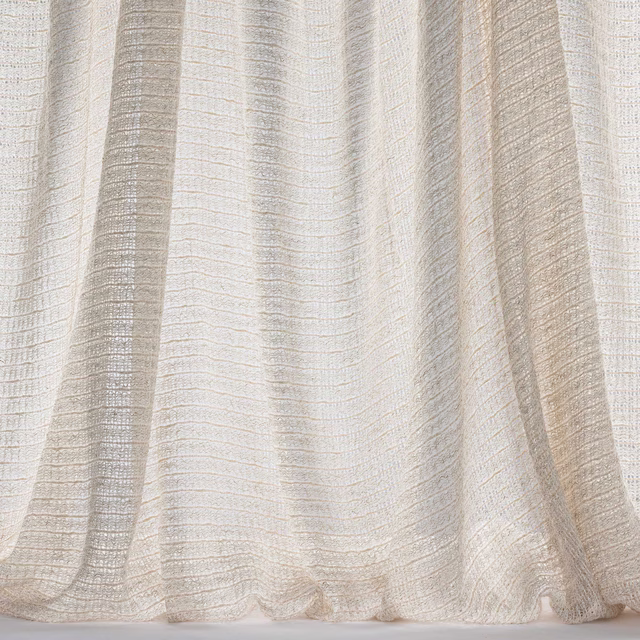 Pale shell beige striped sheer fabric with soft woven texture and gentle folds