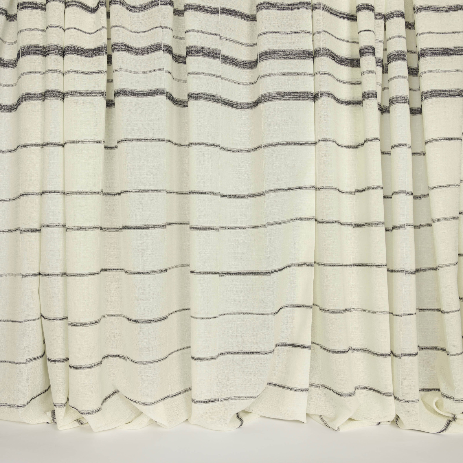 Cream wool fabric with fine charcoal horizontal stripe pattern
