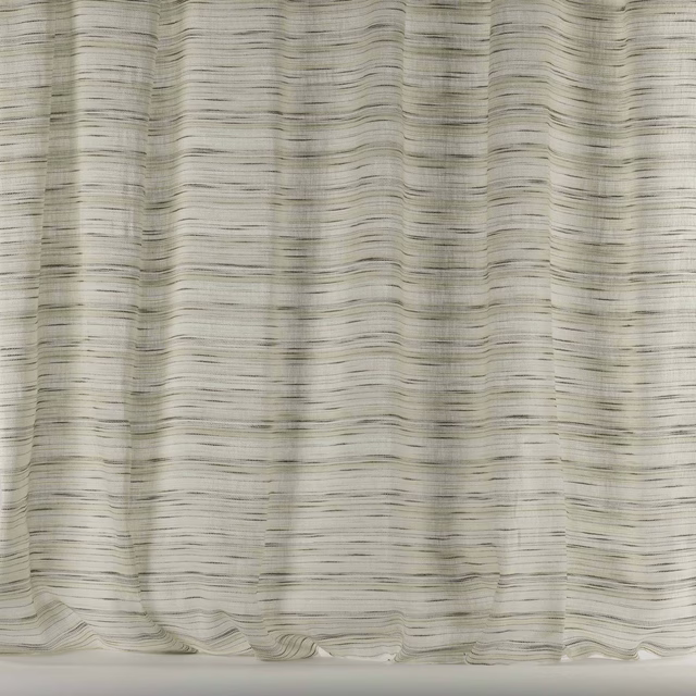 Warm bark beige striped linen-blend fabric with fine horizontal texture