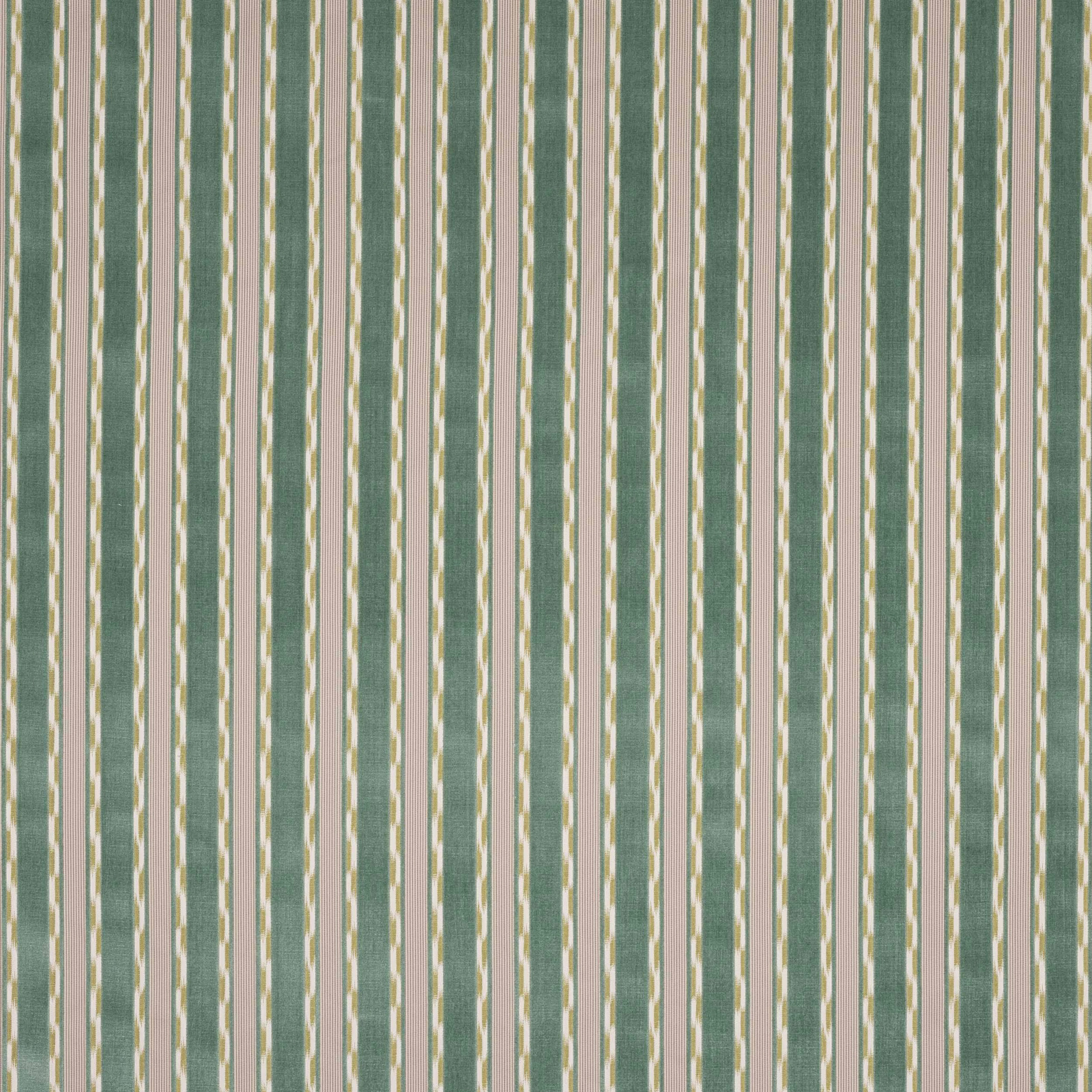 Vertical aqua and cream striped fabric swatch with fine woven texture