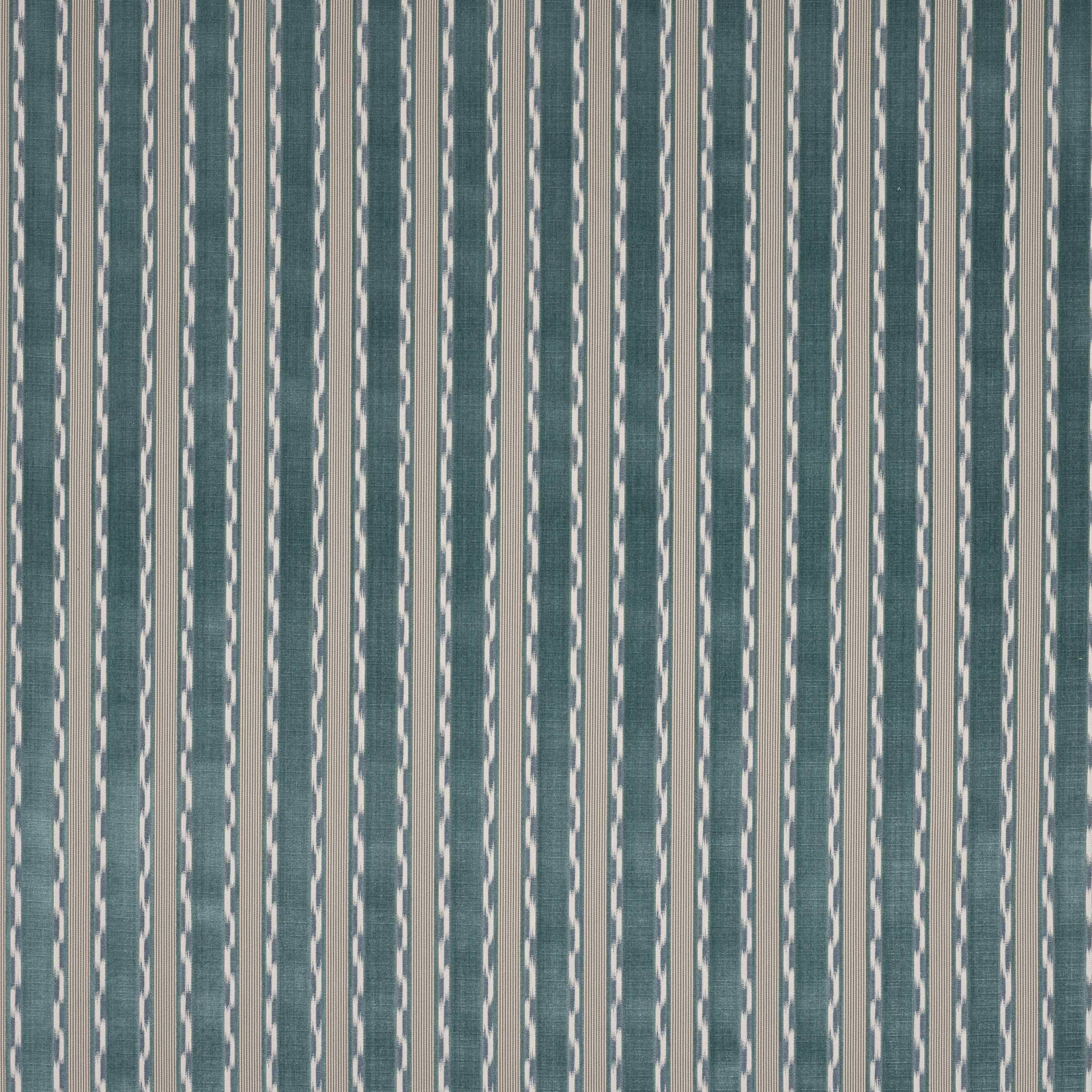 Vertical blue-teal striped fabric with narrow pale cream bands and a smooth woven texture